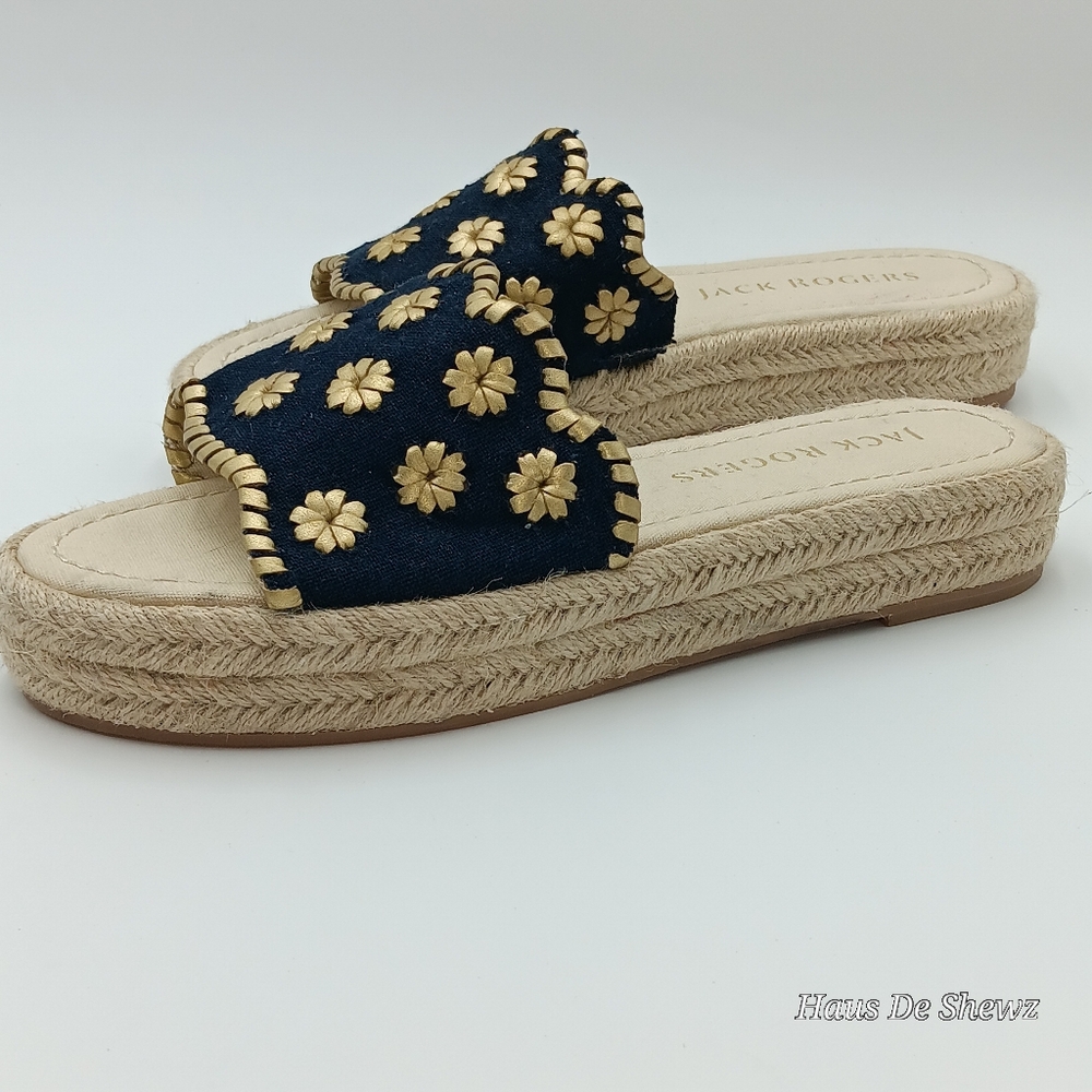 Jack Rogers Palmer Floral Jute Wrapped Platform Espadrilles Sandals Size 8